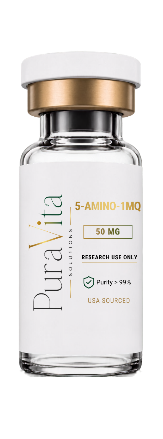 Newly branded Puravita Solutions 5-Amino-1MQ research bottle