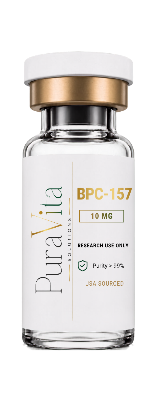 Newly branded Puravita Solutions BPC-157 research bottle
